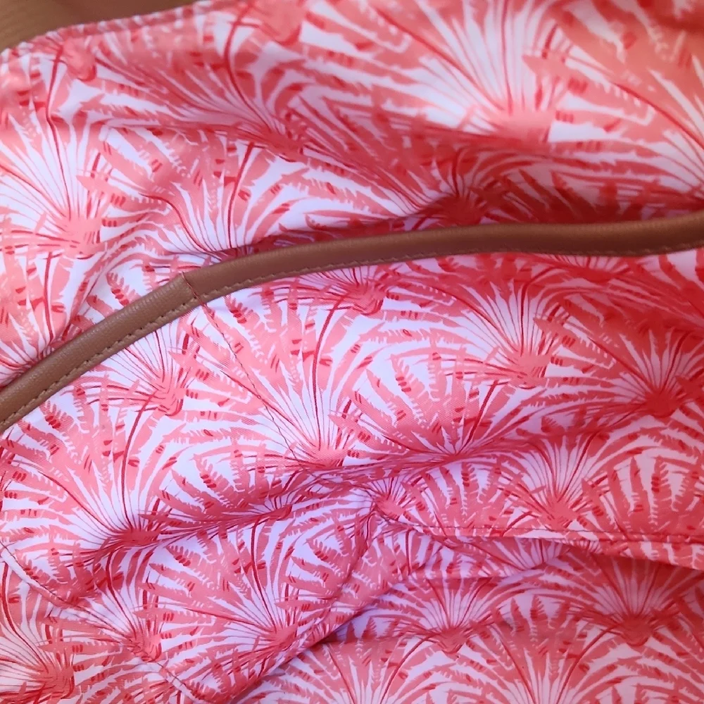 Stella & Dot Beach Flamingo Yellow and Brown Geometric Tote w/ matching case